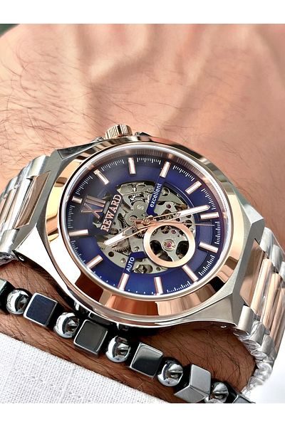Reward Men's Wristwatch - Rose Silver Color, Steel Case and Mechanism + Bracelet