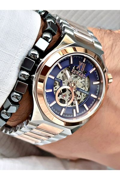 Reward Men's Wristwatch - Rose Silver Color, Steel Case and Mechanism + Bracelet