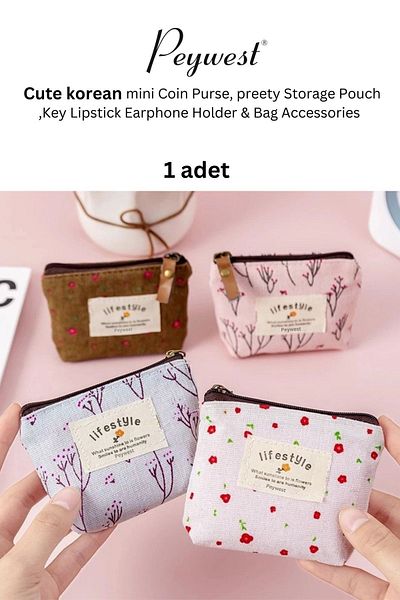 PEYWEST Women's Mini Coin Purse - Multi-Purpose, Korean Canvas, 11x8 cm