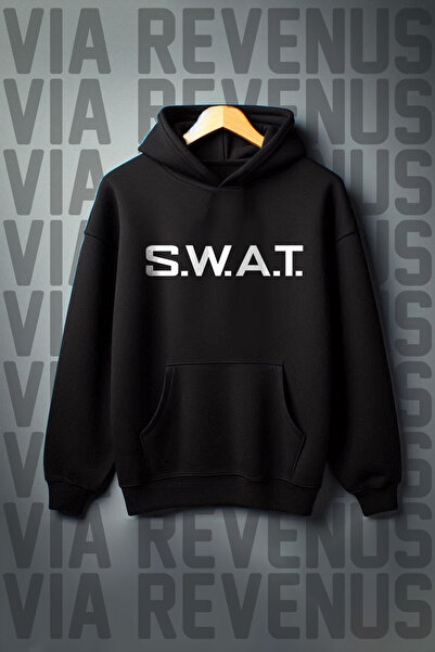 Vordevia Світшот з капюшоном і 3-нитковим широким кроєм з принтом SWAT - кише...