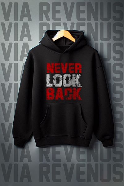 Vordevia Black Kangaroo Pocket Printed - 3 Thread Ribbed Wide Fit Hooded Sweatshirt