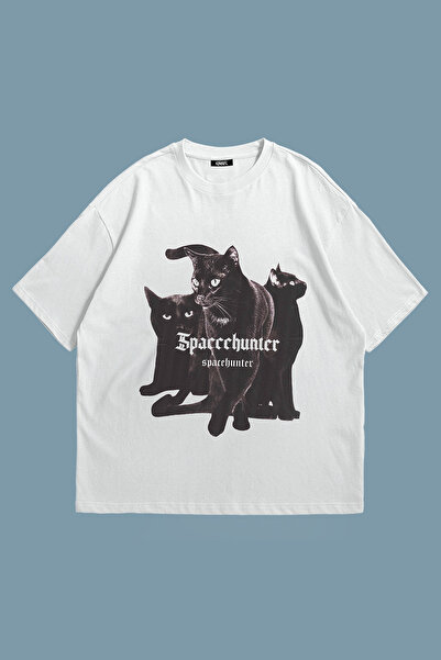 Grove Fashion Unisex Oversize Black Cat Printed T-shirt