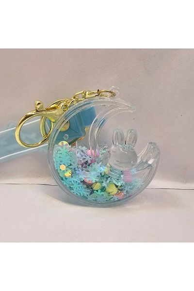 Maison Shop Moon Shaped Animated Cute Keychain with Water Filled Figure - Car Ornament