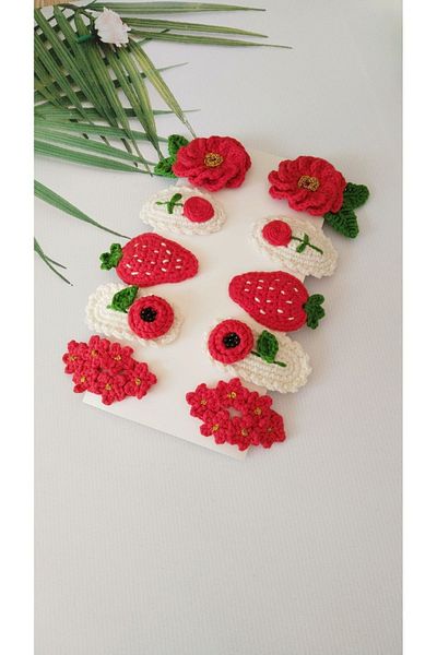 Kadın Girişimciler Atölyesi Red My Knitted Handmade Hair Accessories Σετ κουμπωτά κουμπωτά 10 τεμαχίων (Κατάλληλο για όλες τις ηλικιακές ομάδες)