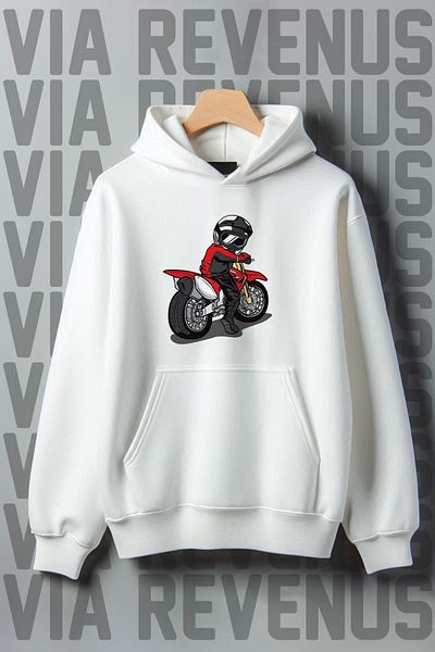 Vordevia Biker Patterned - Hooded Wide Fit Sweatshirt, 3 Thread Raster