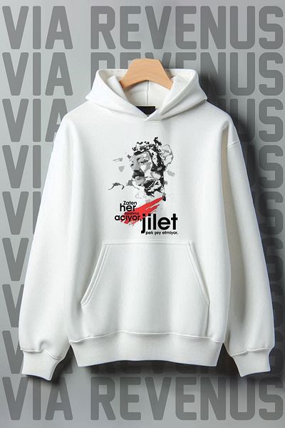 Vordevia White Müslüm Gürses Printed Kangaroo Pocket Sweatshirt - 3 Thread Wide Fit Hooded