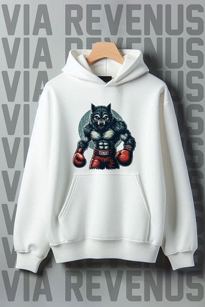 Vordevia White 3 Thread Kangaroo Pocket - Wide Fit Hooded Sweatshirt