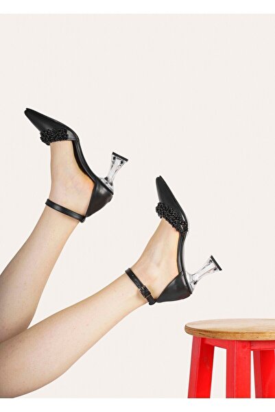 Ayalbuzenne Kadın Siyah Cilt Inci Boncuk Detaylı Abiye Ayakkabı