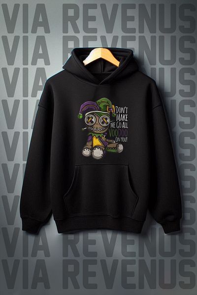 Vordevia Black Voodoo Printed - 3 Thread Wide Fit Hooded Sweatshirt