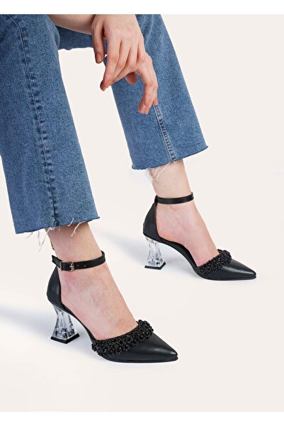 Ayalbuzenne Kadın Siyah Cilt Inci Boncuk Detaylı Abiye Ayakkabı