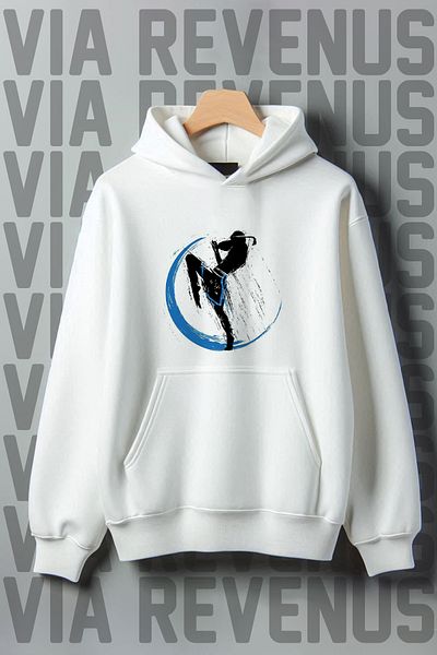 Vordevia White Muay Thai Printed Kangaroo Pocket Sweatshirt - 3 Thread, Wide Fit, Hooded