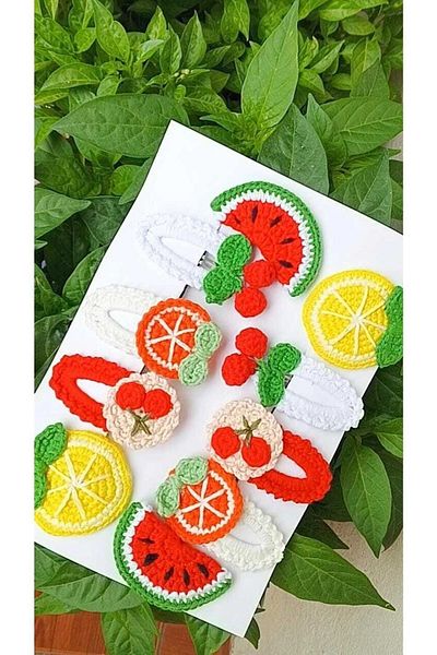 Kadın Girişimciler Atölyesi Special Fruit Series - Domestic Goods Niche 10-Piece Organic Hair Accessory Snap Clasp Set
