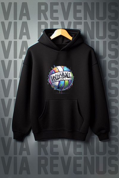 Vordevia Volleyball Printed - 3 Thread Kangaroo Pocket, Wide Fit Hooded Sweatshirt