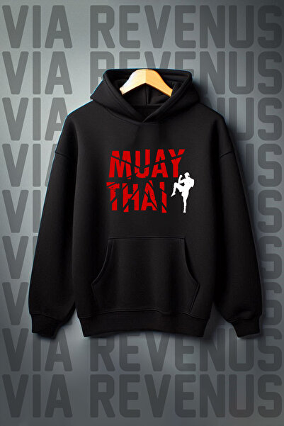 Vordevia Φούτερ με κουκούλα με στάμπα Muay Thai με τσέπη καγκουρό με 3 κλωστές