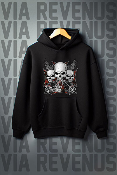 Vordevia Світшот з капюшоном і кишенями, з малюнком мотоцикліста, чорний, 3 н...