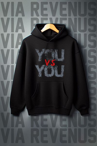 Vordevia You Vs You Printed - Wide Fit Black Hooded Sweatshirt, 3 Thread Raster Kangaroo Pocket