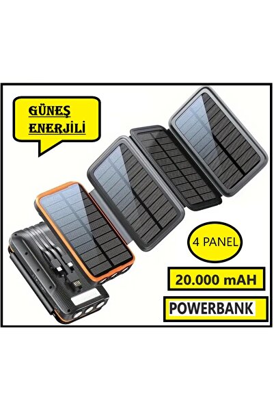 TEKNOPARKTA Güneş Enerjili 20000 Mah Powerbank solar 4 Panel Su Geçirmez Hızl...