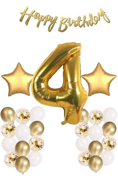 DÜVENCİ TİCARET Çıtıpıtıstore Gold Concept Birthday Set; White Gold Confetti Balloon, Number Star Foil