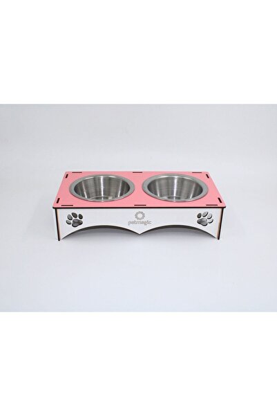 Pet Magic Petmagic 2'li Mama Kabı Ahşap - Çelik Kaseli Kedi Mama Kabı