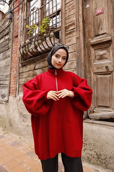 TUMA Oversize Fermuarlı Düz Triko Kaza