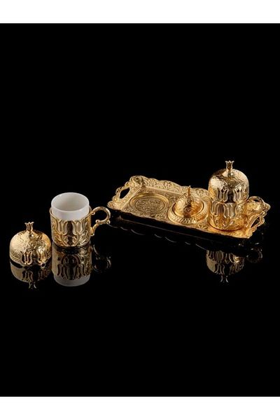 LeesHome Gold Ottoman Patterned Turkish Coffee Cup Set for 2 People