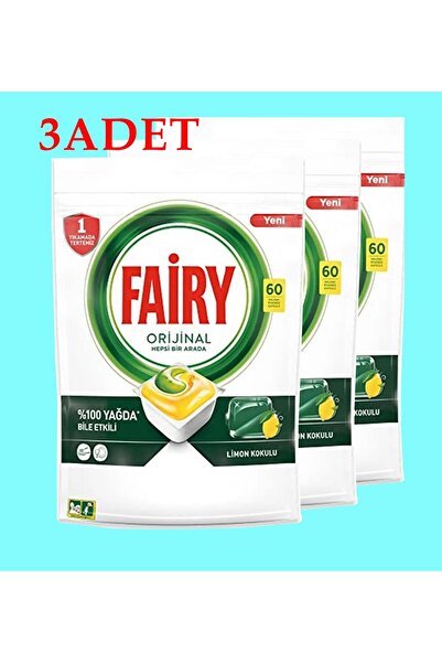 Fairy Bulaşık Makinesi Deterjanı Orijinal Hepsi Bir Arada Limon Kokulu 3x60 K...