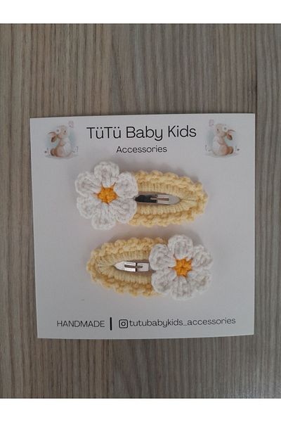 Accessories محبوك يدويًا للأطفال والرضع على شكل زهرة الأقحوان - مجموعة من قطعتين بإبزيم