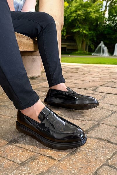 RASGO Men's Black Patent Leather Shoes - Stylish and Formal Design, Classic Shoes No: 36-44
