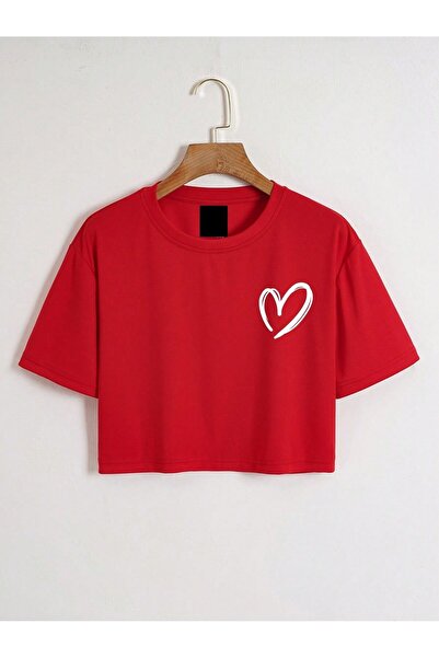 DAXİS Sportwear Company KADIN KALP BASKILI CROP T-SHIRT DAXİS Sportwear Company