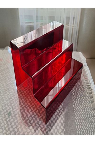 SeHa Design Seha Plexi Acrylic Ladder Shelf 3 mm Transparent Red (30 cm Width) 3 Tier Stand