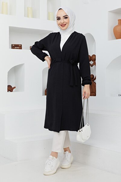 İmajButik قبعة حجاب أيروبين بتفاصيل ربطة خصر/أسود