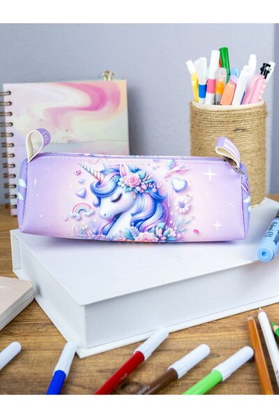 OneSize Husă pentru creion Unicorn World Triunghi Design Piele vegană (Suport...
