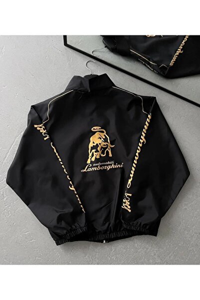 Lushen Unisex Parachute Fabric Oversize Digital Printed Black Windbreaker Raincoat Thin Jacket