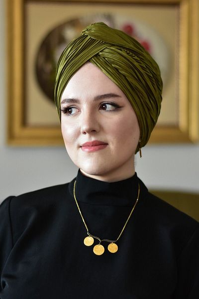 ARTİZİA Pleat fabric love knot stylish no-padding islamic cap, ready-made wrap, ready-made turban