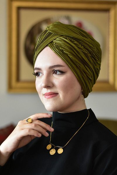 ARTİZİA Pleat fabric love knot stylish no-padding islamic cap, ready-made wrap, ready-made turban