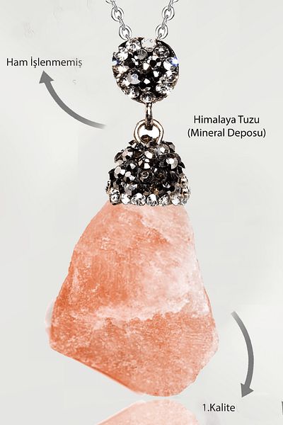 Tesbih Atölyesi Certified Zircon Stone Raw Unprocessed Himalayan Salt Pendant
