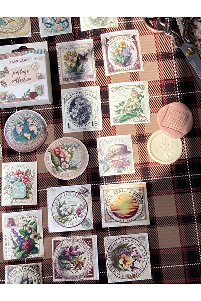 Hume Craft Kutulu Vintage Postage / Pul Sticker Seti Scrapbook Bullet Journal Çıkartma
