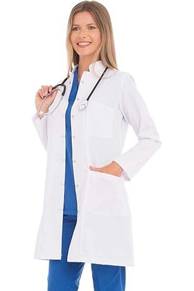 VAYVAYLI Palton de laborator alb de lungime medie pentru femei, cu guler judecător