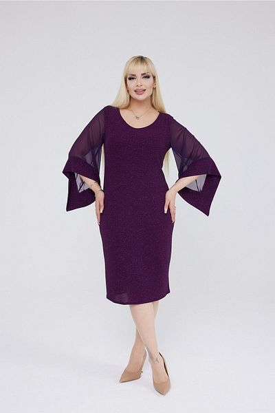 VOLİNAY TEKSTİL Plus Size Lurex Fabric Long Chiffon Sleeve Dress