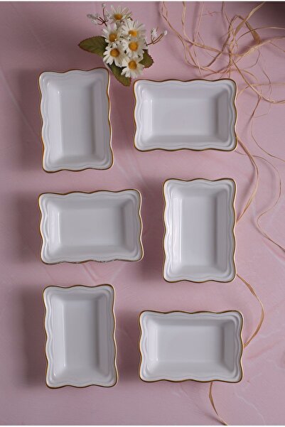 FBE HOME Yaldızlı Serenat Çerezlik, Sunumluk, Kahvaltılık 6 Adet Beyaz Renk