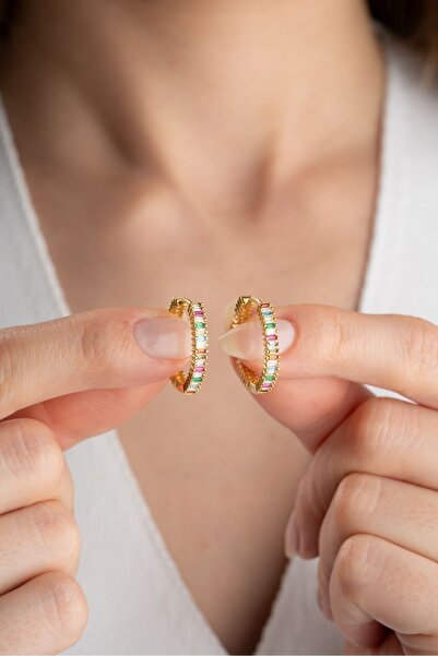 Silvano Jewelry 925 Ayar Gümüş Renkli Taşlı Küçük Boy Halka Küpe