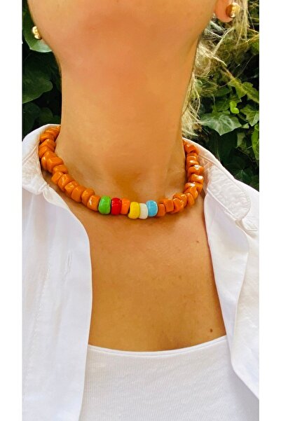 elamindunyasi قلادة من الخرز الزجاجي البرتقالي