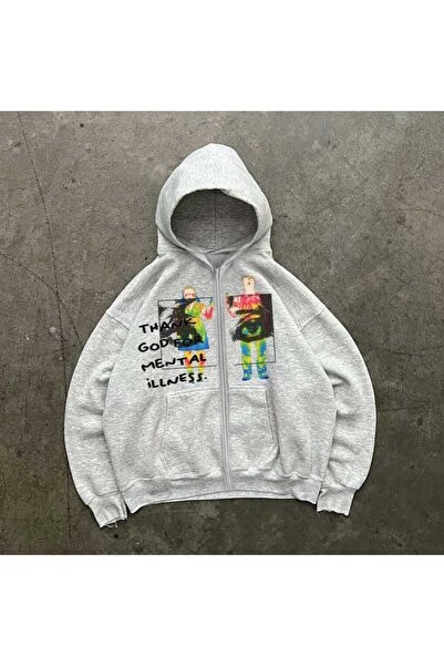 MAYDAY CULTURE Gri Kapşonlu Kadın Erkek Fermuarlı Ceket