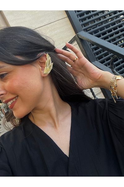 Hoop jewelery Leaf Patterned Model Earrings - Cuff