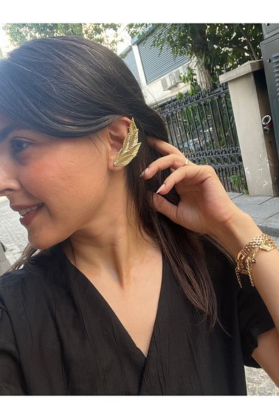 Hoop jewelery Leaf Patterned Model Earrings - Cuff
