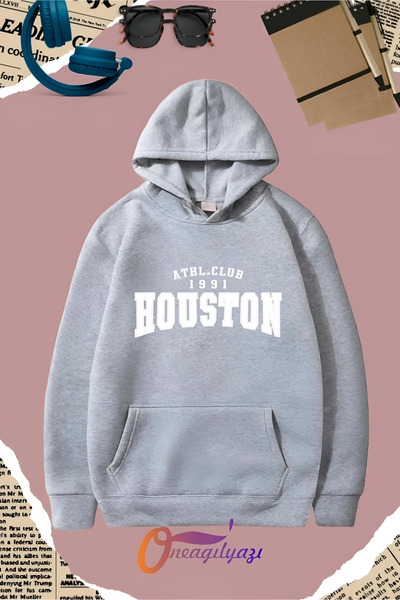 oneagılyazı سويت شيرت بطبعة هيوستن بغطاء للرأس
