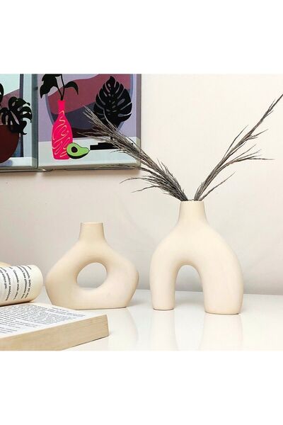 BUBİSTİL Dekoratif Seramik Vazo Takımı -2 Li Modern Vazo Seti-18cm Ve 15cm
