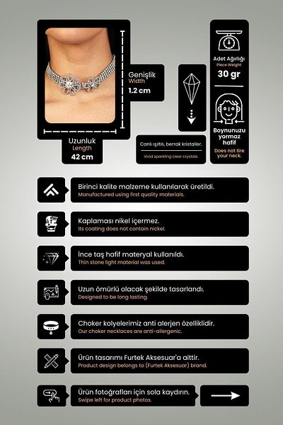 Furtek Aksesuar Women's Floral Model Zircon Stone Silver Diamond Evening Dress Choker Necklace Collar Neck Collar Bridal Choker Jewelry