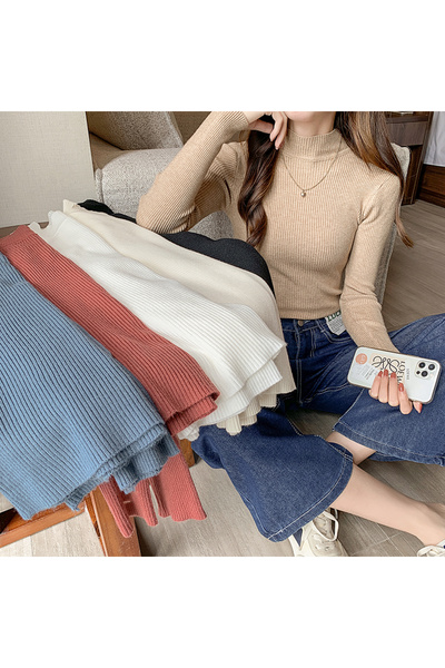 Choice Autumn Winter Mock Neck Women Sweater Vintage Basic Solid Knitted Tops Casual Slim Pullover Korea...