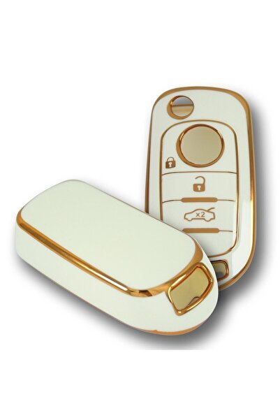 GMA KEYS Lüx Fiat Egea Sustă 3 butoane Nano Capac cheie Culoare Alb Aur 1.Ci calitate